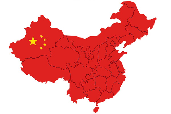 China flag overlaid on the country