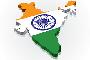 India Flag over India on a Map