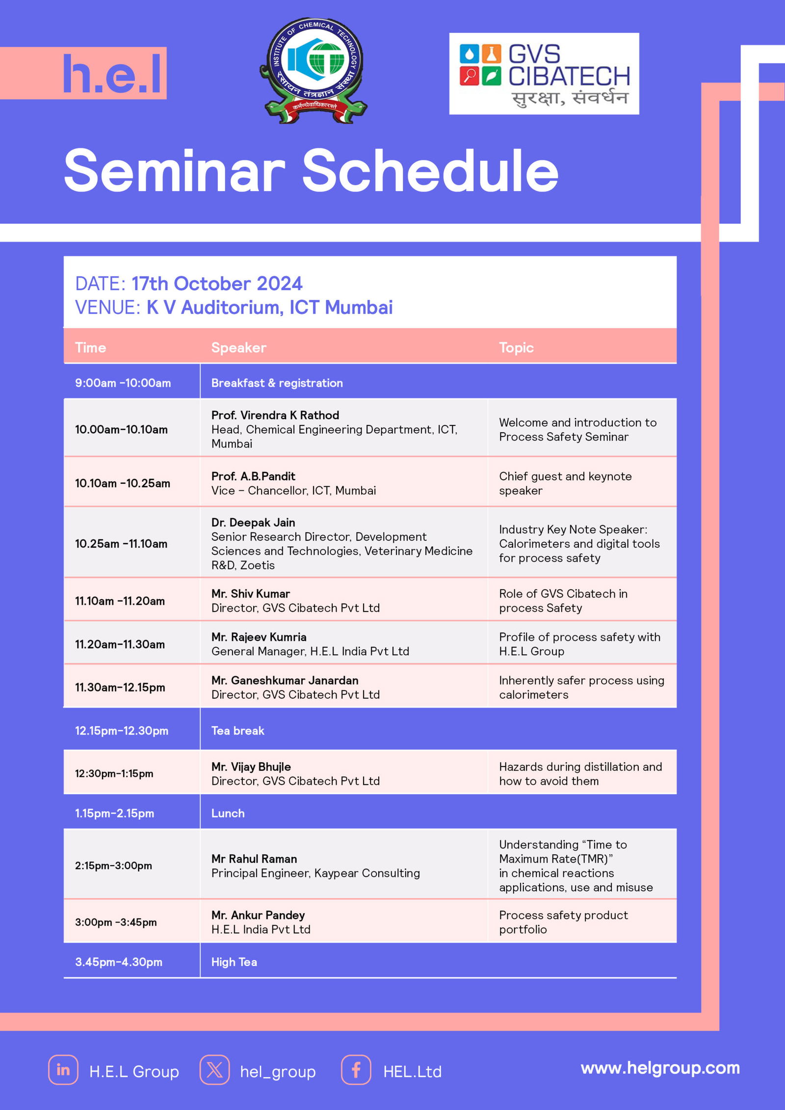 ICT Process Safety Seminar Schedule