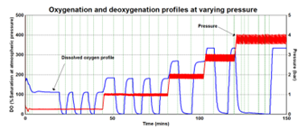 Figure 3. Oxygenation and deoxygenation profile at various pressures over time.