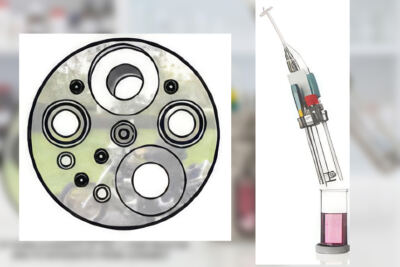 An example of such a lid, with multiple ports is shown below and a 100ml bio reactor fully equipped with the necessary probes, dosing and reflux features