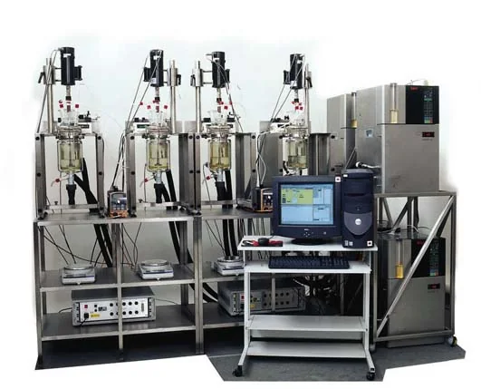 Four-reactor parallel crystallisation rig with balances and dosing